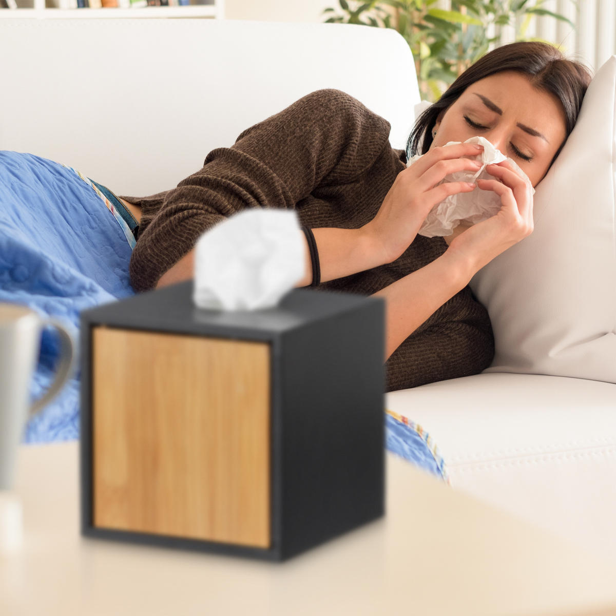 KOSMETIKTÜCHERBOX - Multicolor, Holz (14.5/14.5/14.5cm) - Relaxdays