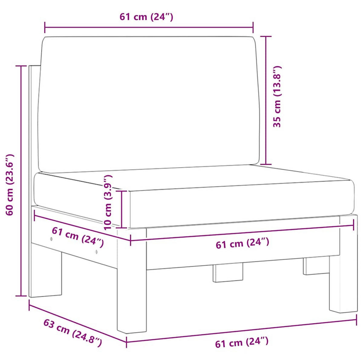 GARTENSOFA KYXH 63/60/61 cm （2er-set) - Grau, Holz (63/60/61cm) - ZMH