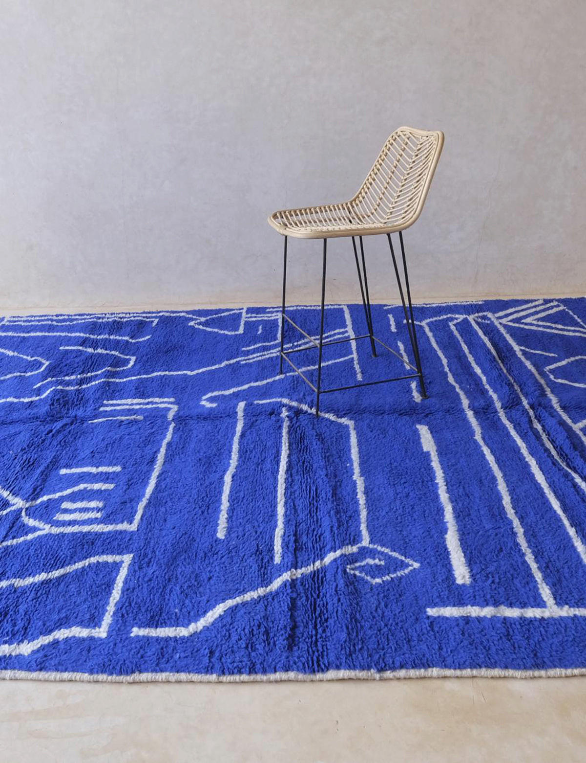 BERBERTEPPICH mit grafischen Linien aus Wolle 140x 200 cm - Blau, Naturmaterialien (140/200cm) - AFK Living