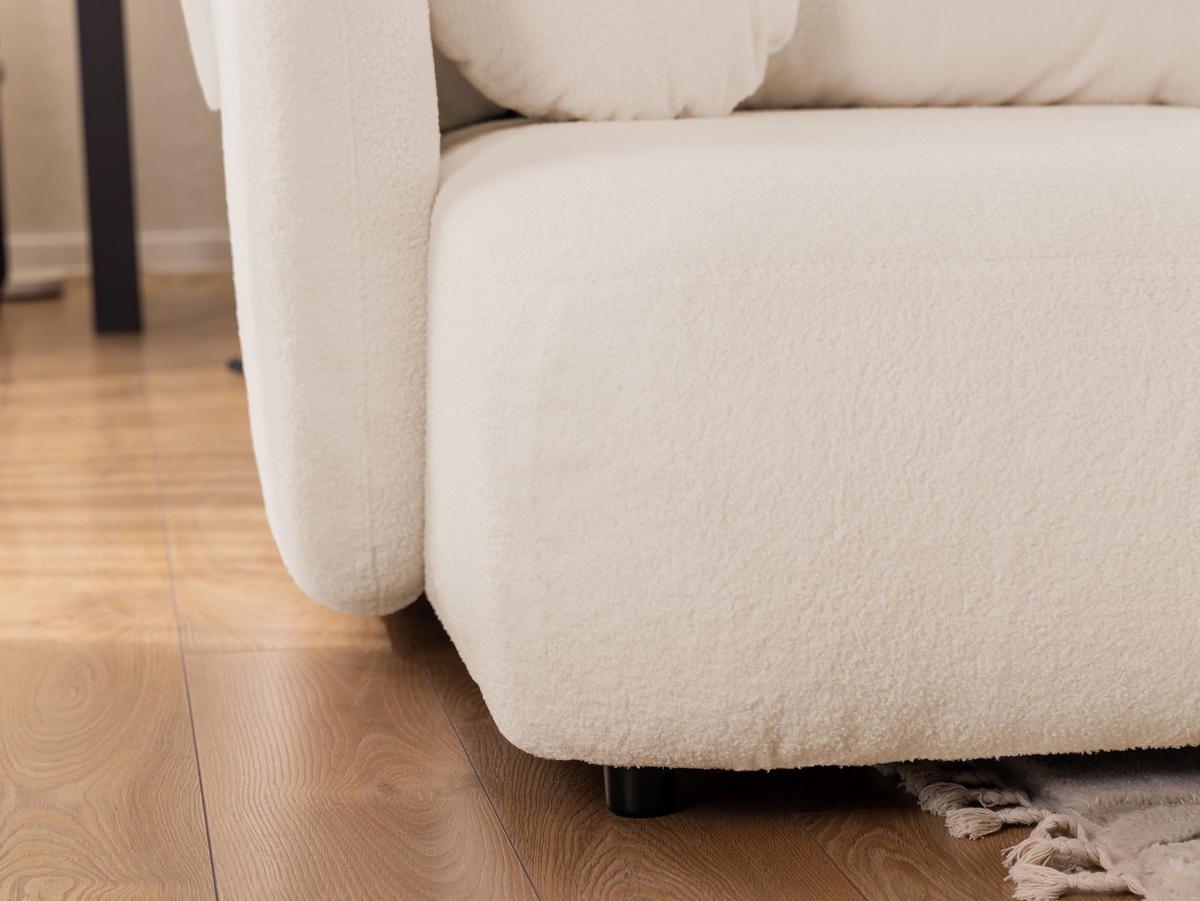 ECKSOFA Candy mit Schlaffunktion Hellbeige Bouclé-Stoff - Ottomane links - Beige/Schwarz, Holz/Kunststoff (230/146cm) - S-Style Möbel
