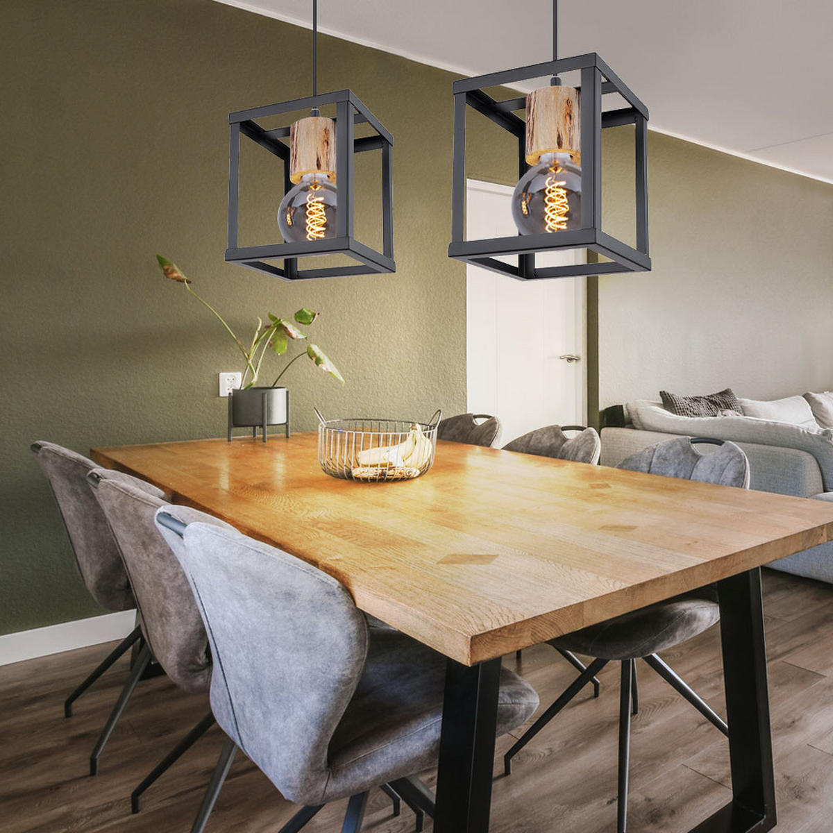 HÄNGELEUCHTE Metall Schwarz Industrial - Schwarz, Holz (17/17/120cm)