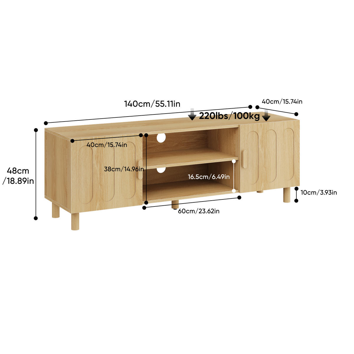 TV-LOWBOARD eiche-optik & bogen-design - Eichefarben, Holzwerkstoff (140/46/40cm) - Urban Meuble