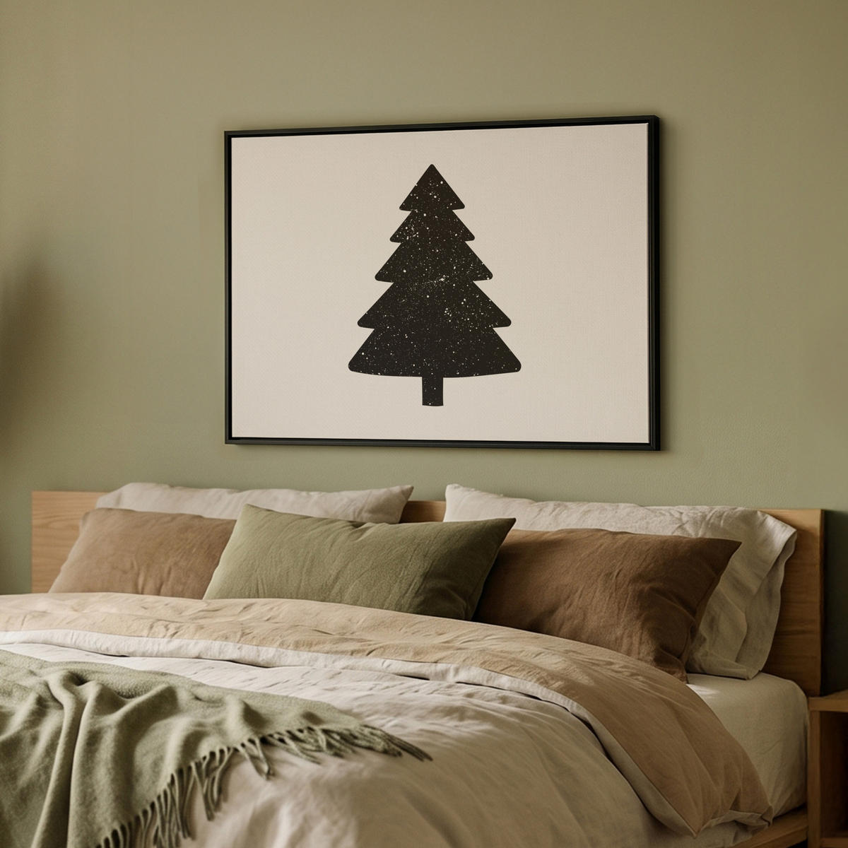 LEINWAND Bilder mit Rahmen - Weihnachtsbaum - Schwarz - Urlaub - Beige - 70x50 - Schwarz, Textil (70/50cm) - MuchoWow