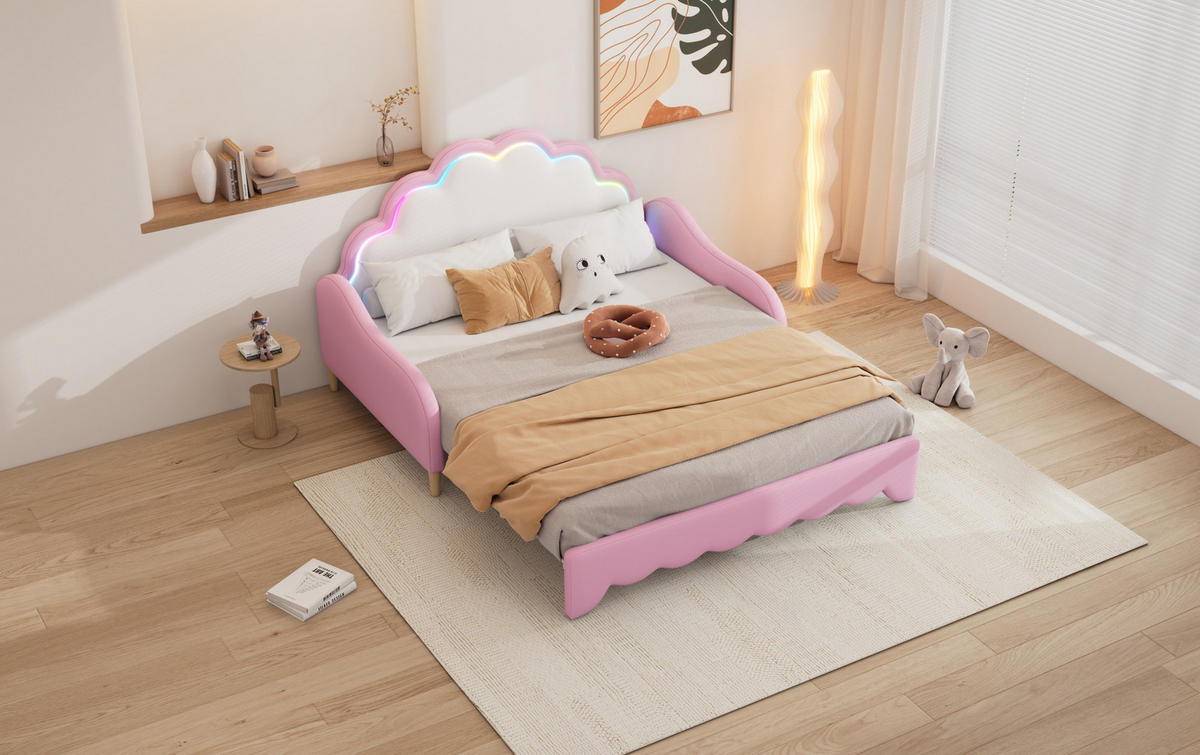 POLSTERBETT 140/200 cm Rosa aus PU mit LED-Beleuchtung - Rosa, Kunststoff (140/200cm) - OKMYHOME