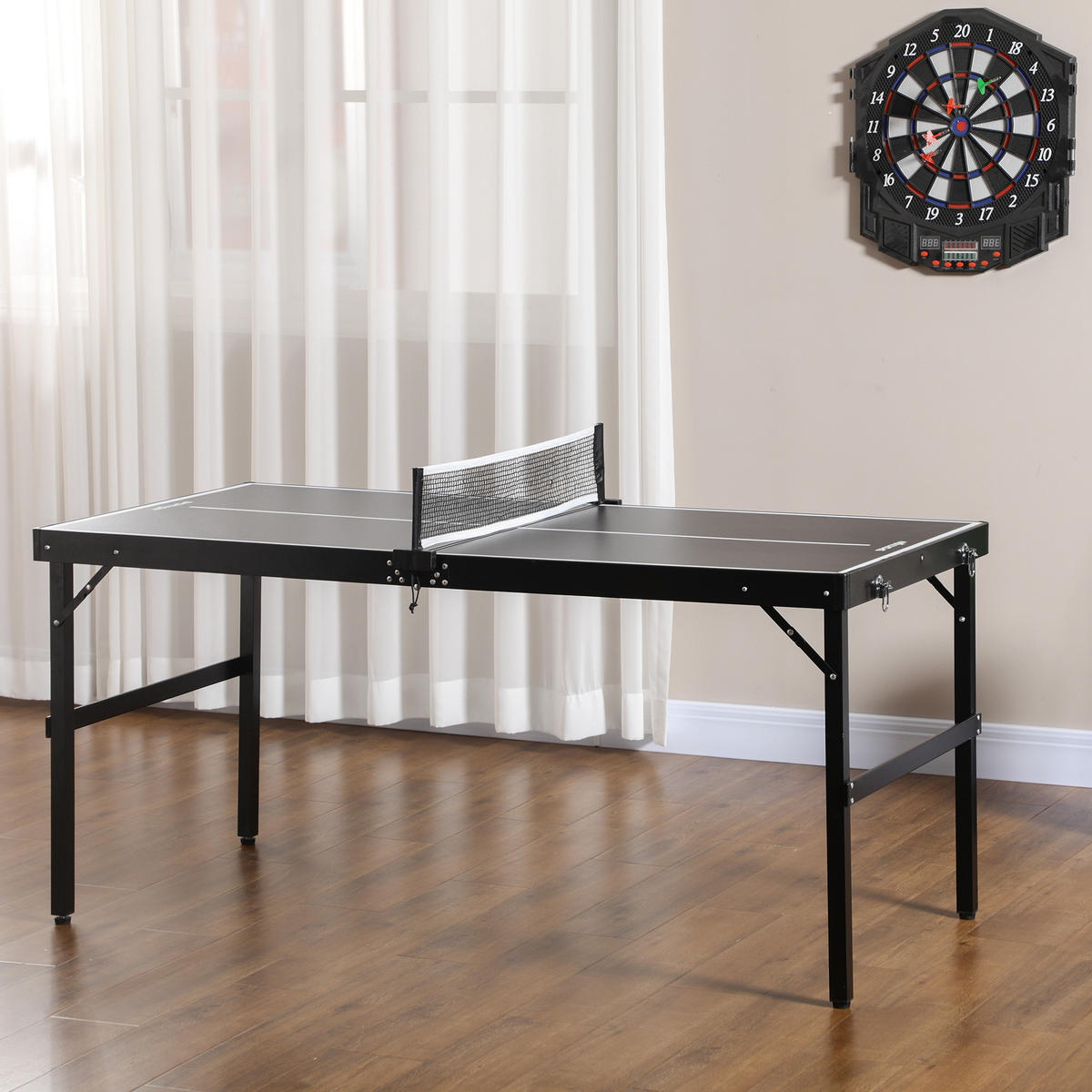 MINI-TISCHTENNISPLATTE DE-18974 klappbar, kompakt Schwarz - Schwarz, Metall (76/152cm) - ComfortXL