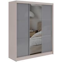 SCHWEBETÜRENSCHRANK mit Spiegel und Schubladen - WALENCJA - 180 - Kaschmir-Grau lacobel - Kaschmir/Alufarben, Holzwerkstoff/Metall (180/216/61cm) - MKS
