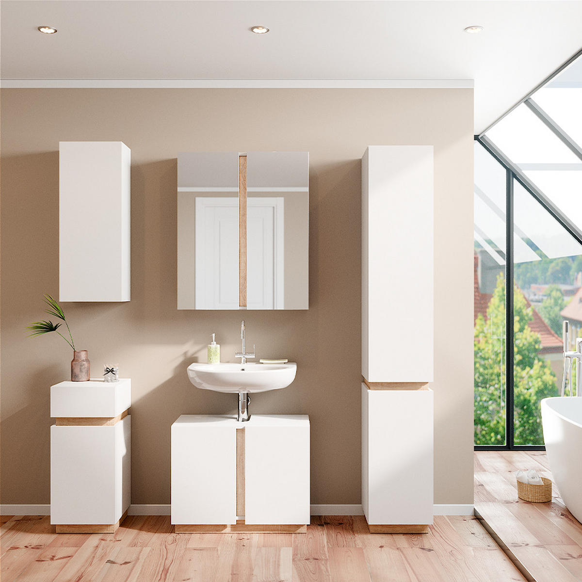 BADSCHRANK Gloria Weiß 33 x 197.5 cm mit 2 Türen - Weiß, Holzwerkstoff (33/197.5/35cm) - Vicco