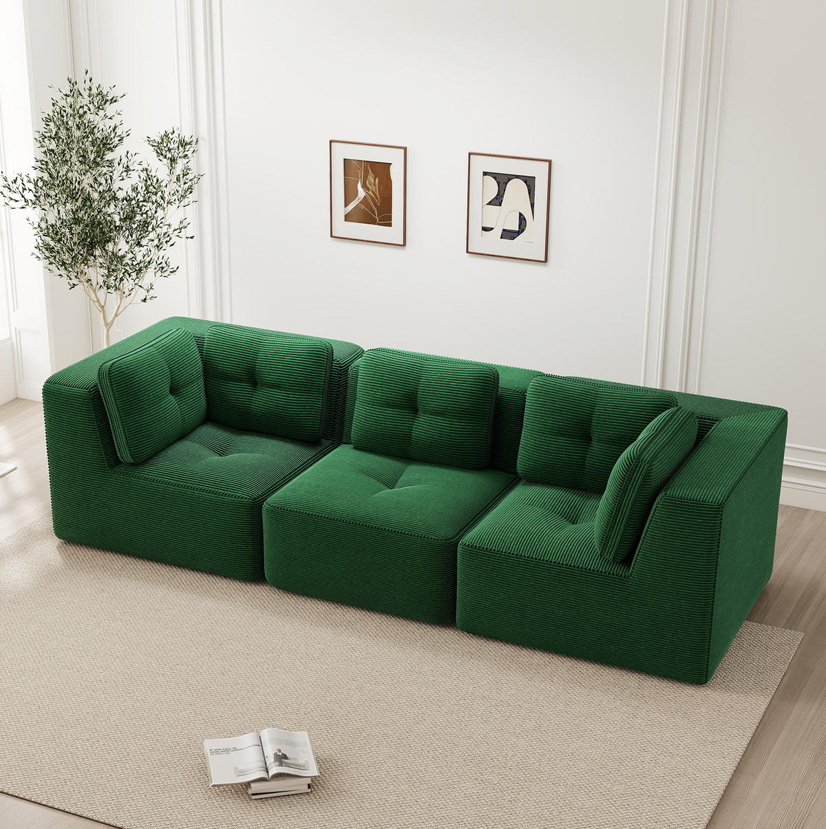 ECKSOFA 297/104/69 cm grün aus Cord mit 74 cm Sitztiefe und modularem Design - Grün, Textil (104/297cm) - OKWISH