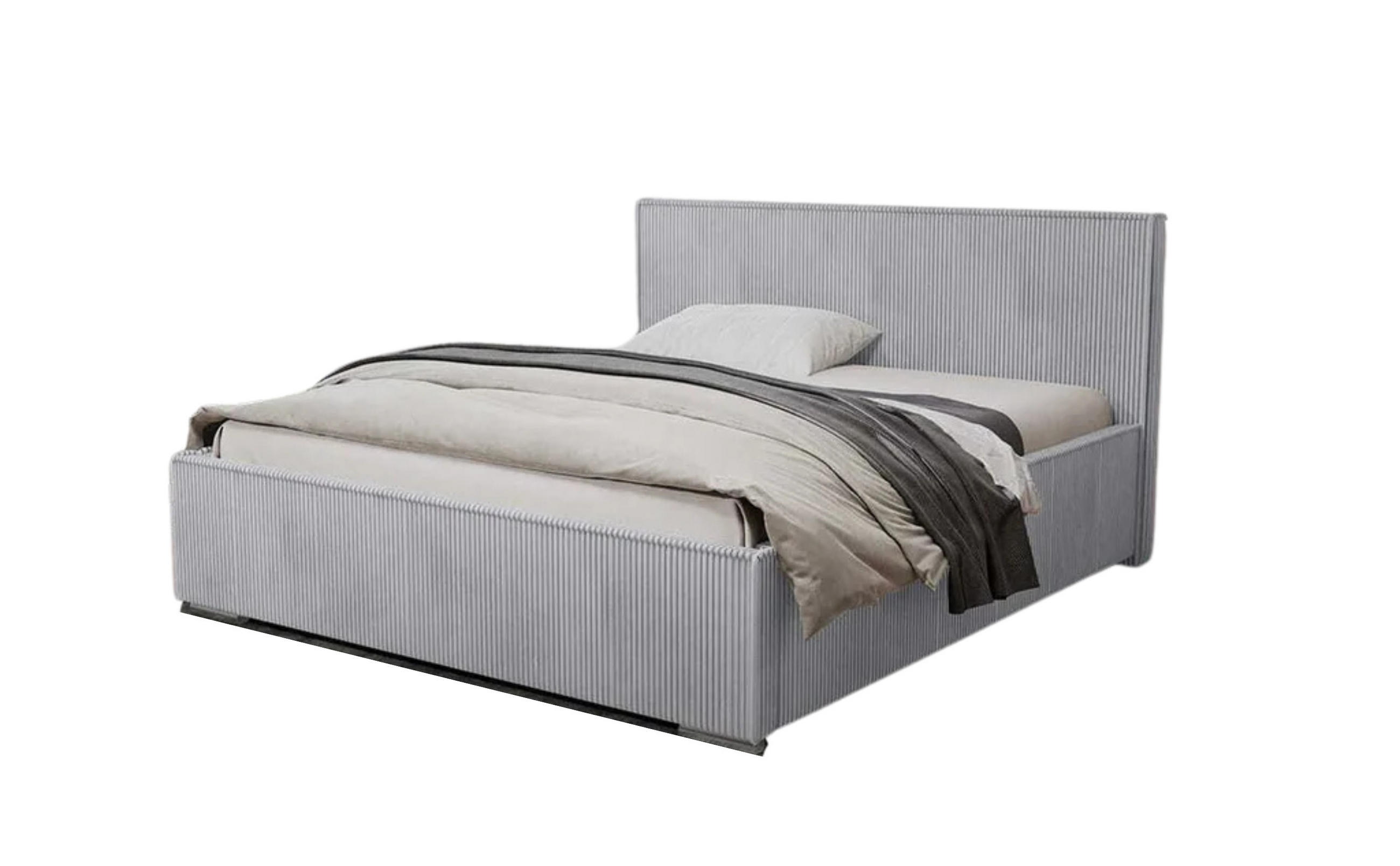POLSTERBETT LUIS mit Kopfteil, 200 x 200 cm, Doppelbett mit Bettkasten und Lattenrost aus Metall, Cordstoff: Hellgrau - Hellgrau, Holz/Textil (200/200cm) - Agmat-Furniture