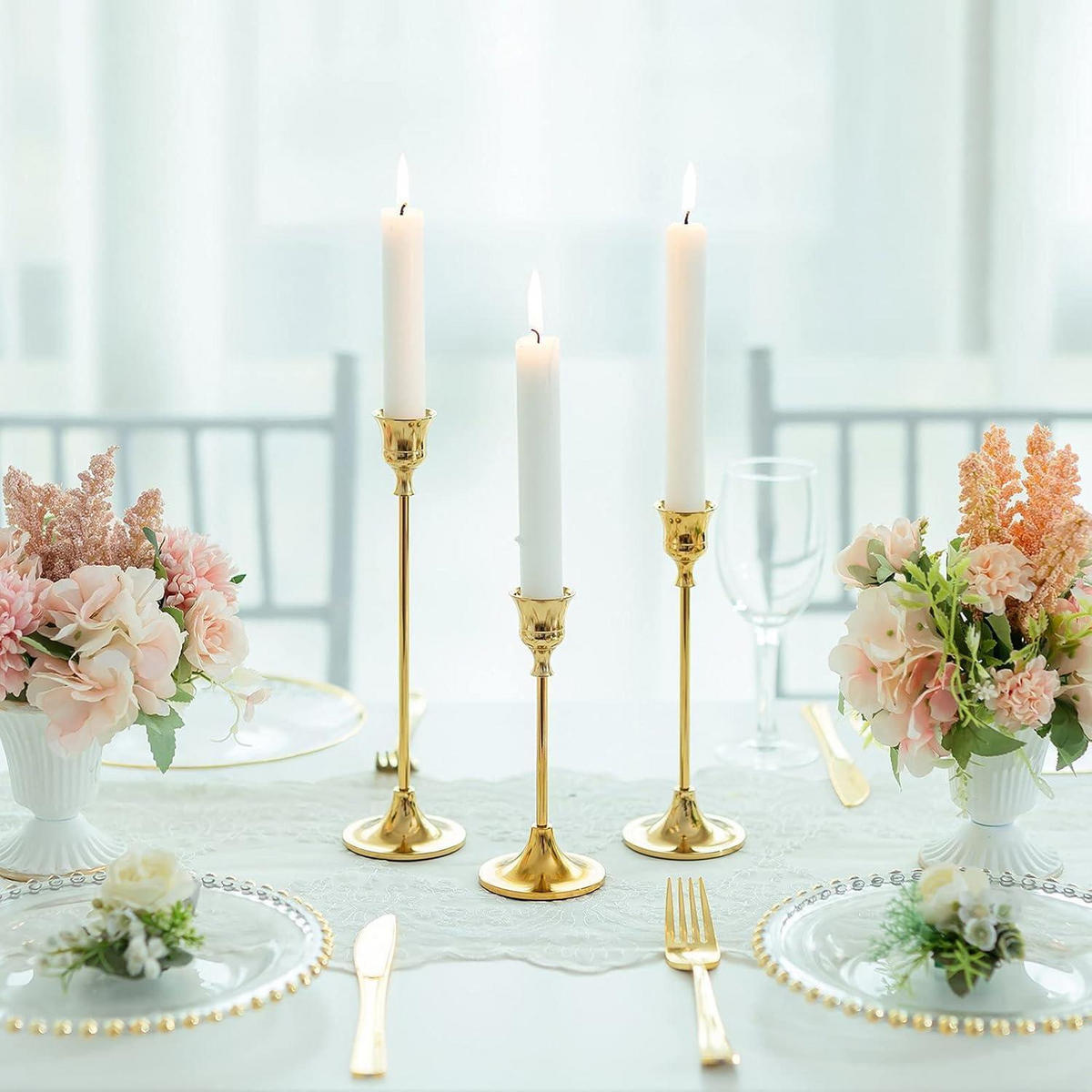 KERZENSTÄNDER 3er Set Metall Gold 15/19/24cm - Goldfarben, Metall (2.7/18.5/23.5cm)