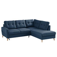 ECKSOFA mit Ottomane - Webstoff - Hellbraun/Blau, Textil (230/200cm) - home24