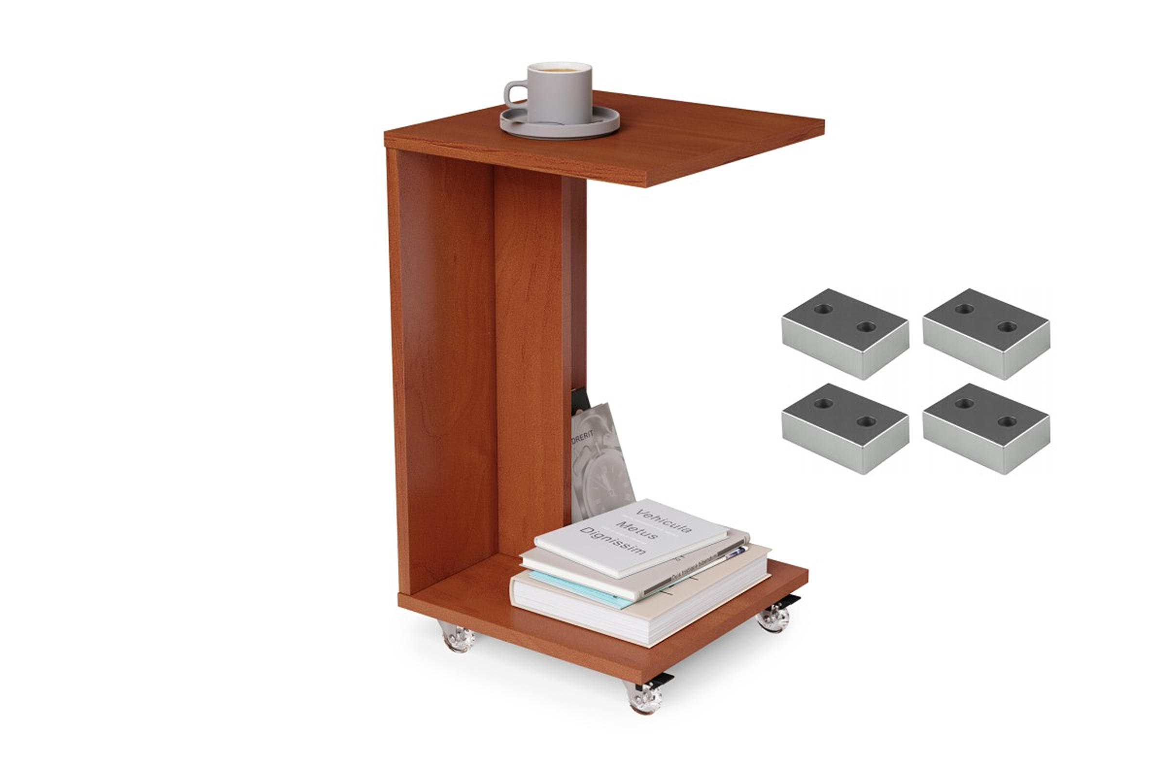 BEISTELLTISCH Rechteckig Kirschbaum mit Ablage und Rollen - Kirschbaumfarben, Holzwerkstoff (40/40/66cm) - designimpex