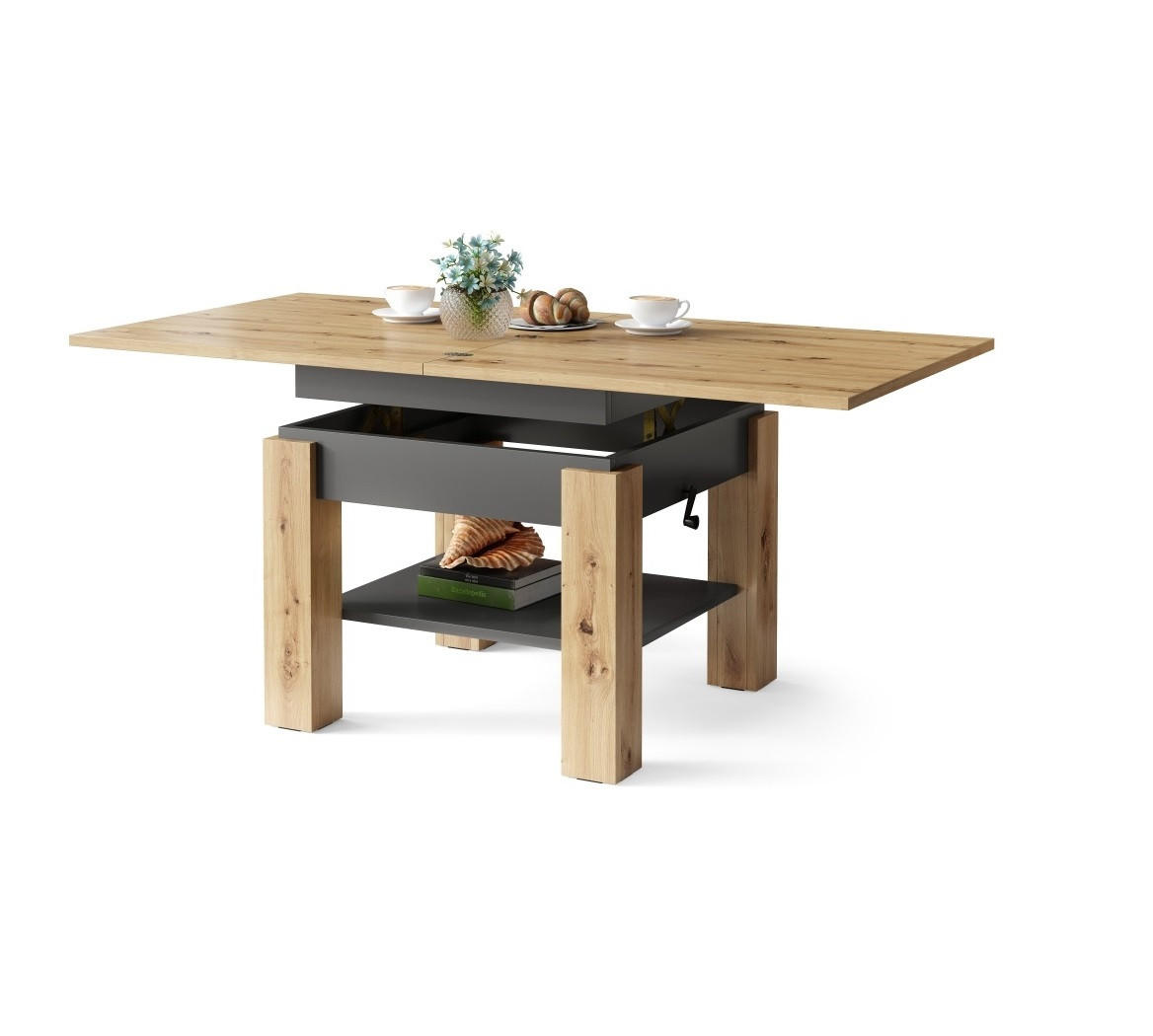 designimpex Couchtisch Anthrazit, Eiche Artisan 70x57x75 cm