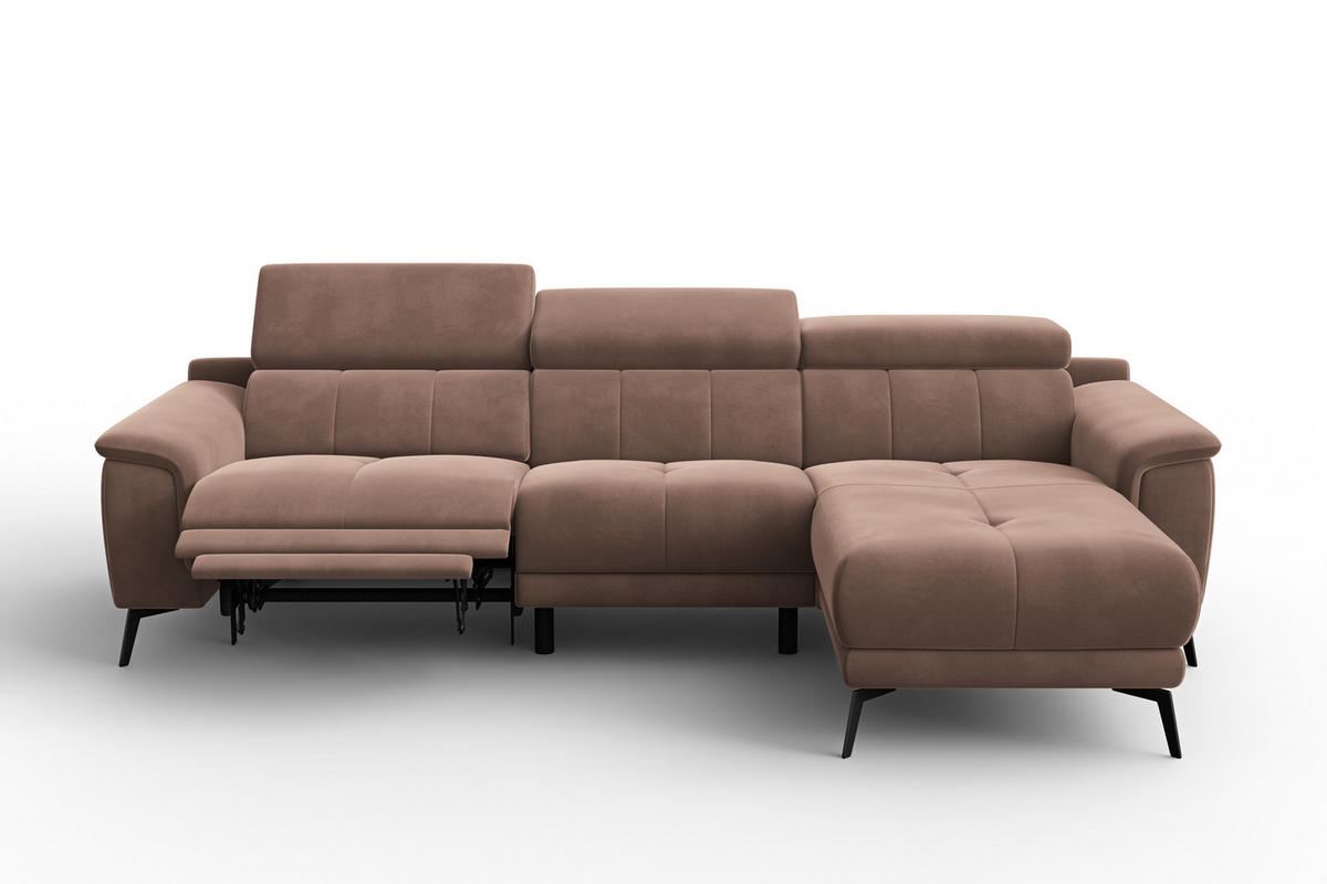 ECKSOFA FIERO 4-Sitzer RECHTS, Brauner Veloursstoff - Schwarz/Braun, Holz/Textil (288/170cm) - Courtois Laville