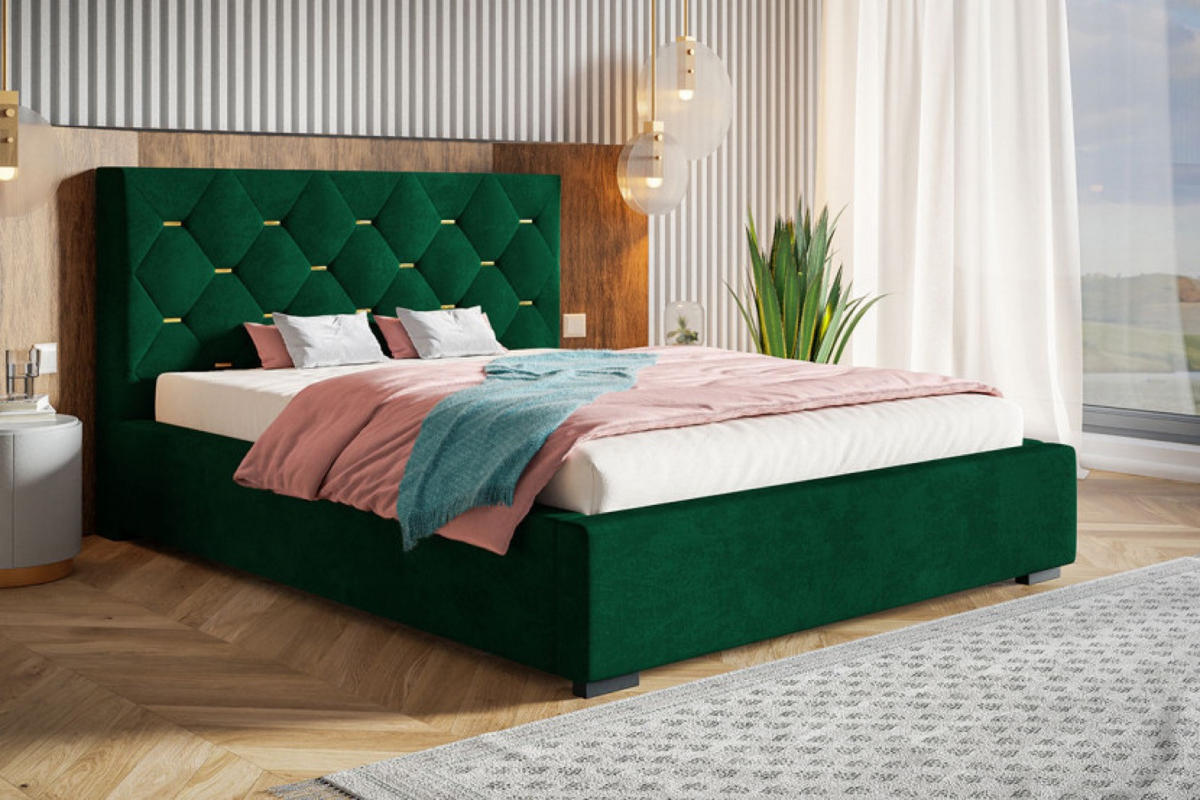 BETT Flaschengrün BEN17 Metallrahmen Bettkasten 200x200 cm - Grün, Textil - Sepro Meble