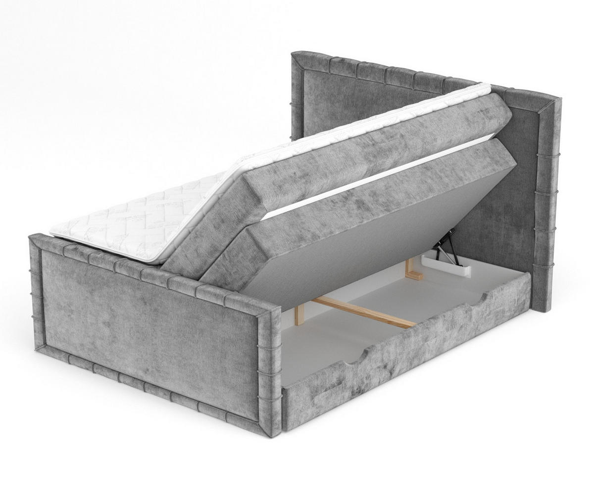 BOXBETT Estelle Grau 200/200 cm im Chenille-Stoff - Schwarz/Grau, Holz/Holzwerkstoff (200/200cm) - Maison de Reve