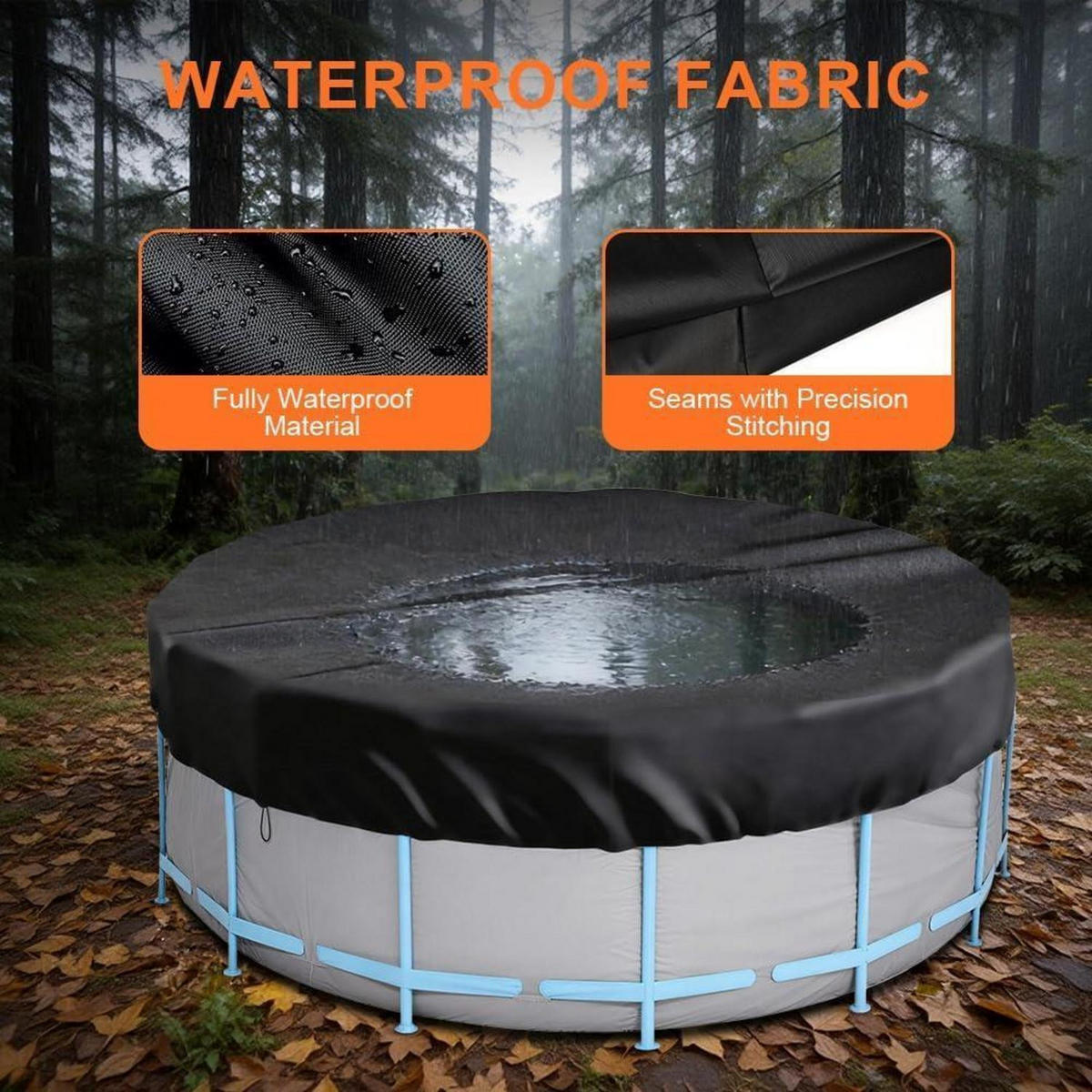 POOLABDECKUNG rund 310 cm wasserdicht UV-beständig - Schwarz, Textil (310/310cm)