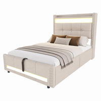 POLSTERBETT mit Stauraum, LED und USB 90x200 cm Leinenstoff Beige - Beige, Metall (90/200cm) - Beauniv