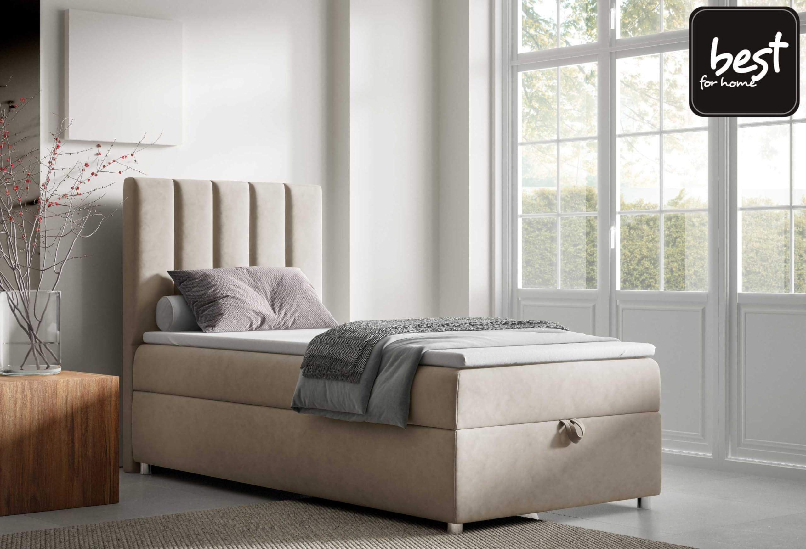 BOXBETT mit Bettkasten Trinity K10-SINGLE Bonellfederkern inkl. Topper - Beige, Holz/Holzwerkstoff (100/200cm) - Best For Home