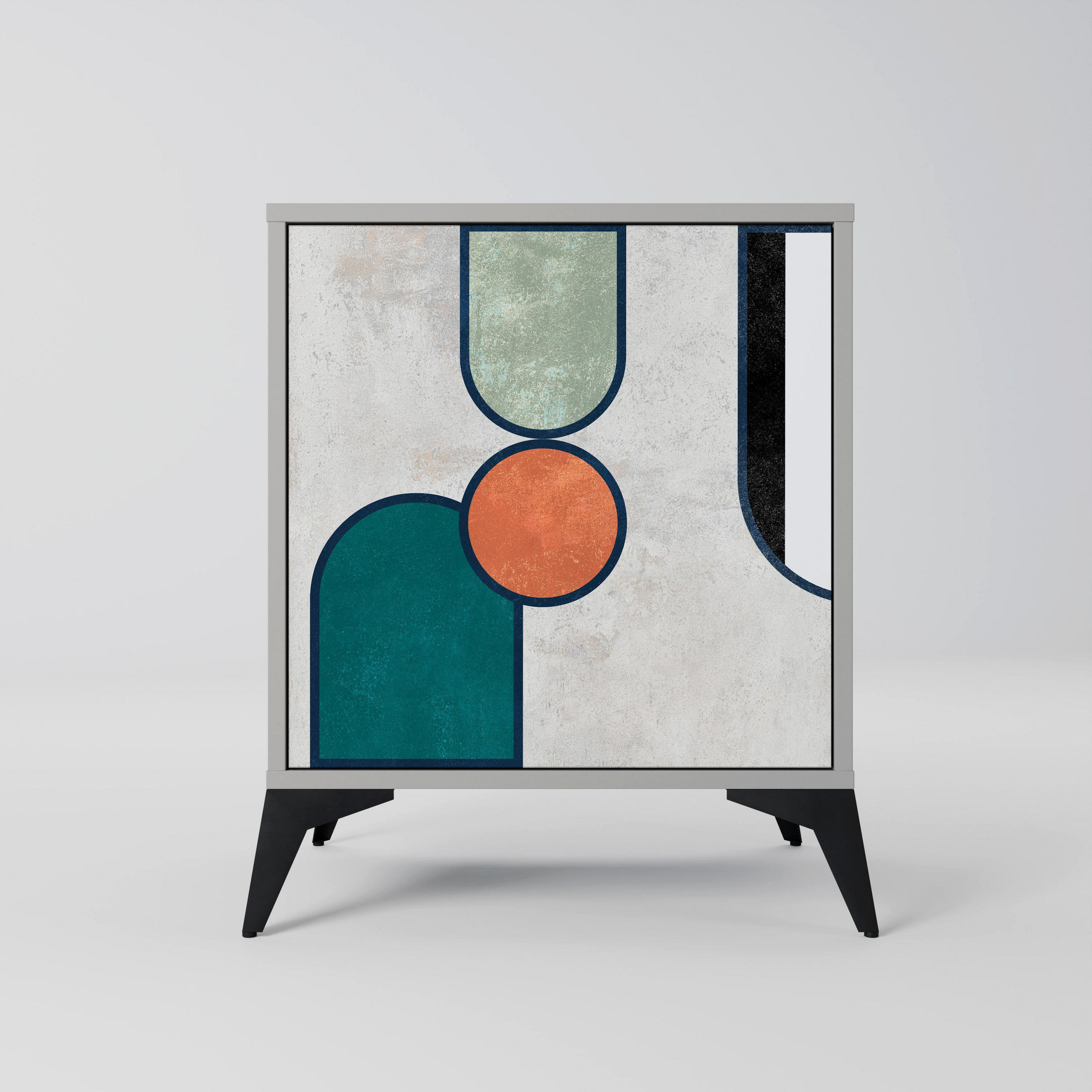 SIDEBOARD COOL STORY, Grau, 57,5x42x70,5 cm, Schwarze Metall-Sternfüße - Multicolor/Schwarz, Holzwerkstoff/Metall (57.5/70.5/42cm) - SpaceRebels