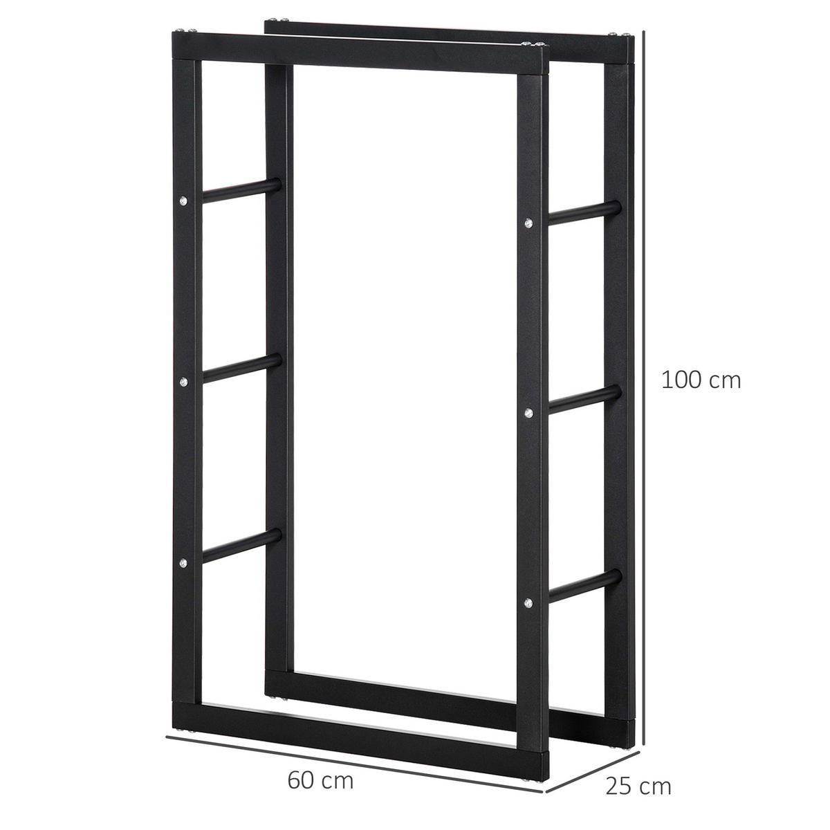 KAMINHOLZREGAL DE-18349 100 kg belastbar, zeitgenössisches Design Schwarz - Schwarz, Metall (25/100/60cm) - ComfortXL