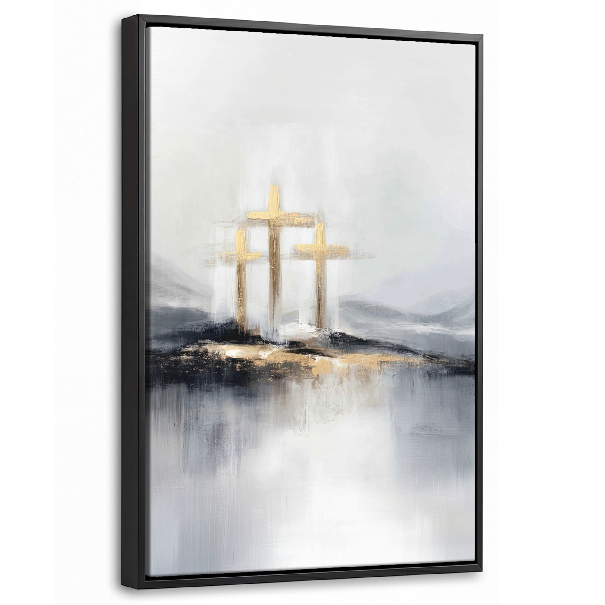 LEINWAND Bilder mit Rahmen - Abstrakt - Malerei - Christentum - Kreuz - 40x60 - Weiß, Textil (40/60cm) - MuchoWow