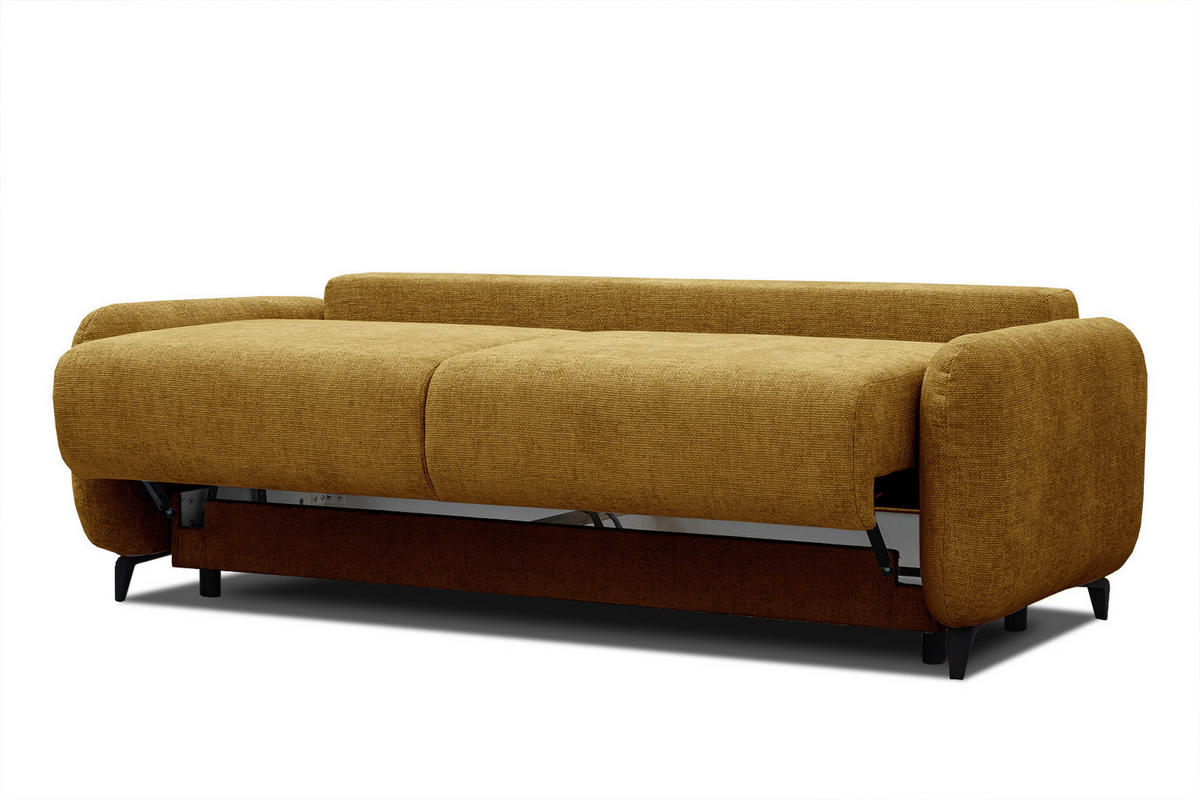 SOFA DRAKE 3-Sitzer mit Schlaffunktion, dunkelgelb - Dunkelgelb/Braun, Holz/Textil (232/90/107cm) - Courtois Laville