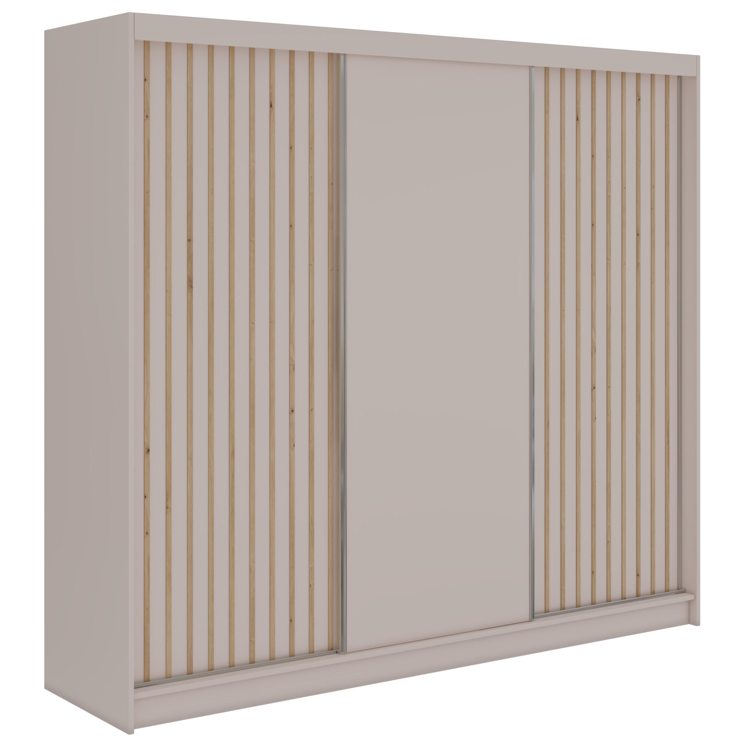 SCHWEBETÜRENSCHRANK mit Lamellen und Schubladen LUMOS - 240 - Kaschmir und Eiche Artisan - Kaschmir/Alufarben, Holzwerkstoff/Metall (240/216/61cm) - MKS