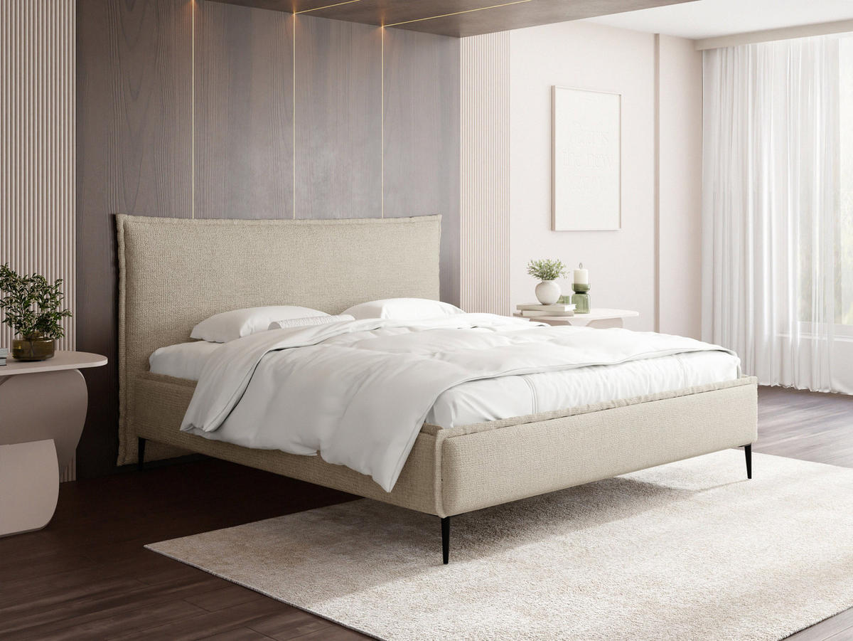 POLSTERBETT Pillow Rise mit Bettkasten, Lattenrost & hohen Metallfüßen in Creme Chenille 120x200 cm - Birkefarben/Creme, Holz/Holzwerkstoff (120/200cm) - WFL GROUP