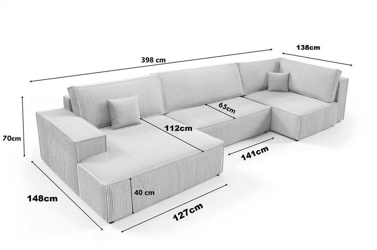 WOHNLANDSCHAFT Corunia - Hellbraun, Holzwerkstoff/Textil (398/70/148cm) - Fun Möbel