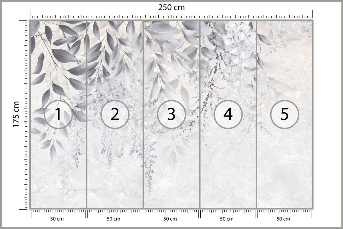 FOTOTAPETE für Schlafzimmer Subtile Rankenblätter Grau 250x175 - Weiß/Grau, Papier (250/175cm) - Muralo