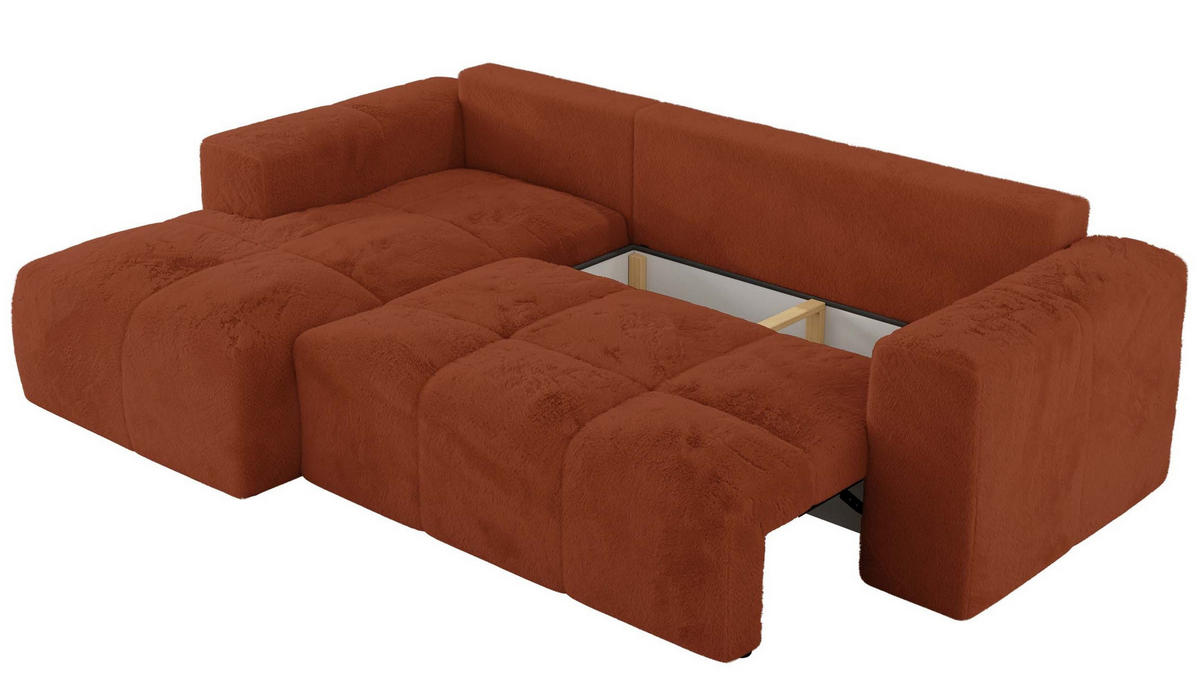 ECKSOFA MONIVA Orange Plüsch - Links - Schwarz/Orange, Textil (164/266cm) - MKS
