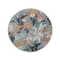 OUTDOORTEPPICH Flora Multicolor ø 200 cm rund - Blau/Creme, Kunststoff (200/200cm) - benuta