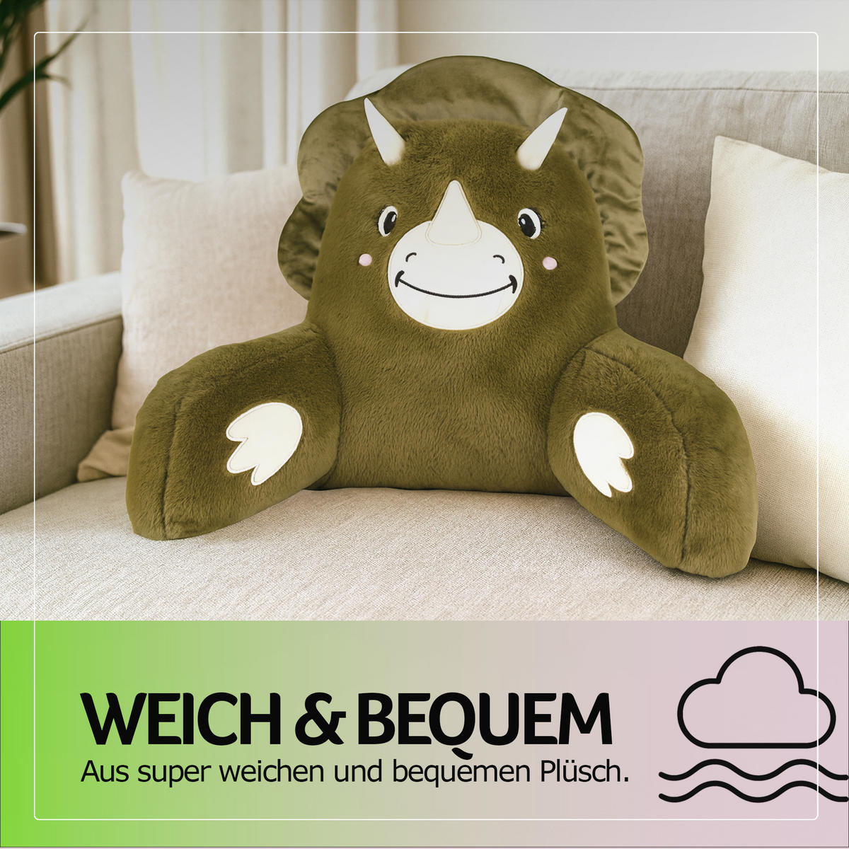 BETTSITZKISSEN mit Armlehnen 66×37×48 cm Dino - Dunkelgrün, Textil (37/66/48cm) - Bestlivings