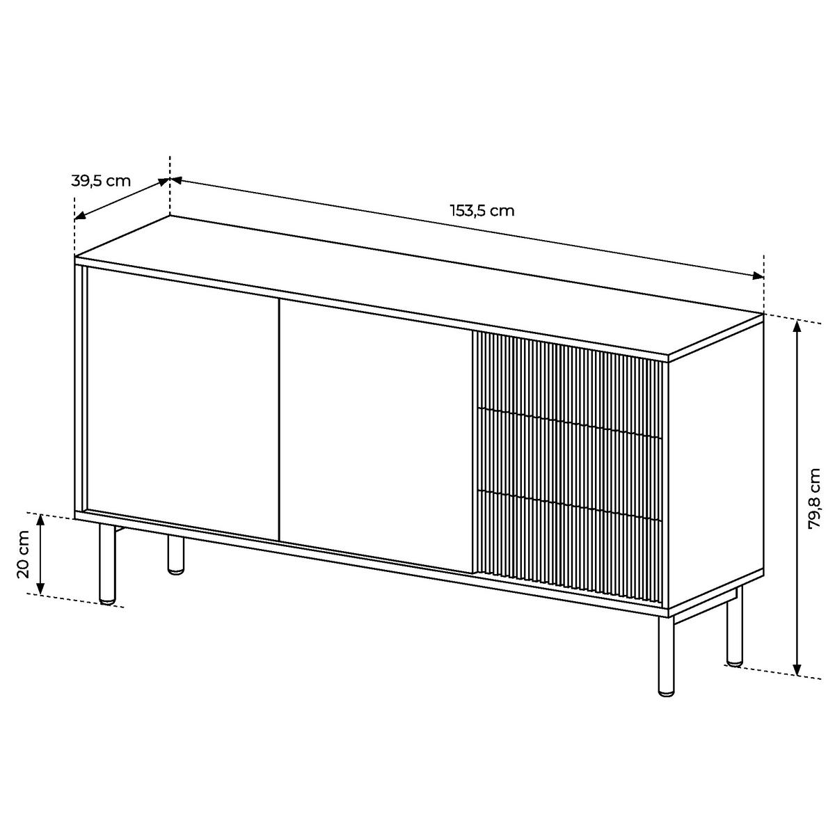 SIDEBOARD TAU KOM2 Reliefierte Fronten aus MDF-Platte Eiche Cremona Eiche Cremona - Eiche Bianco/Eichefarben, Glas/Holz (154/80/40cm) - Komodee