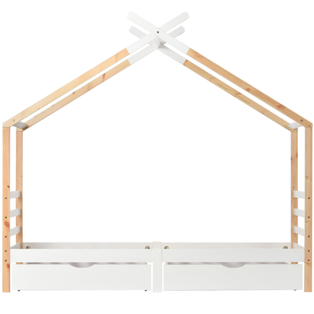 KINDEREINZELBETTEN aus Kiefer-Massivholz 90x200 cm in Weiß mit Schubladen - Weiß, Holz (90/200cm) - Modfu