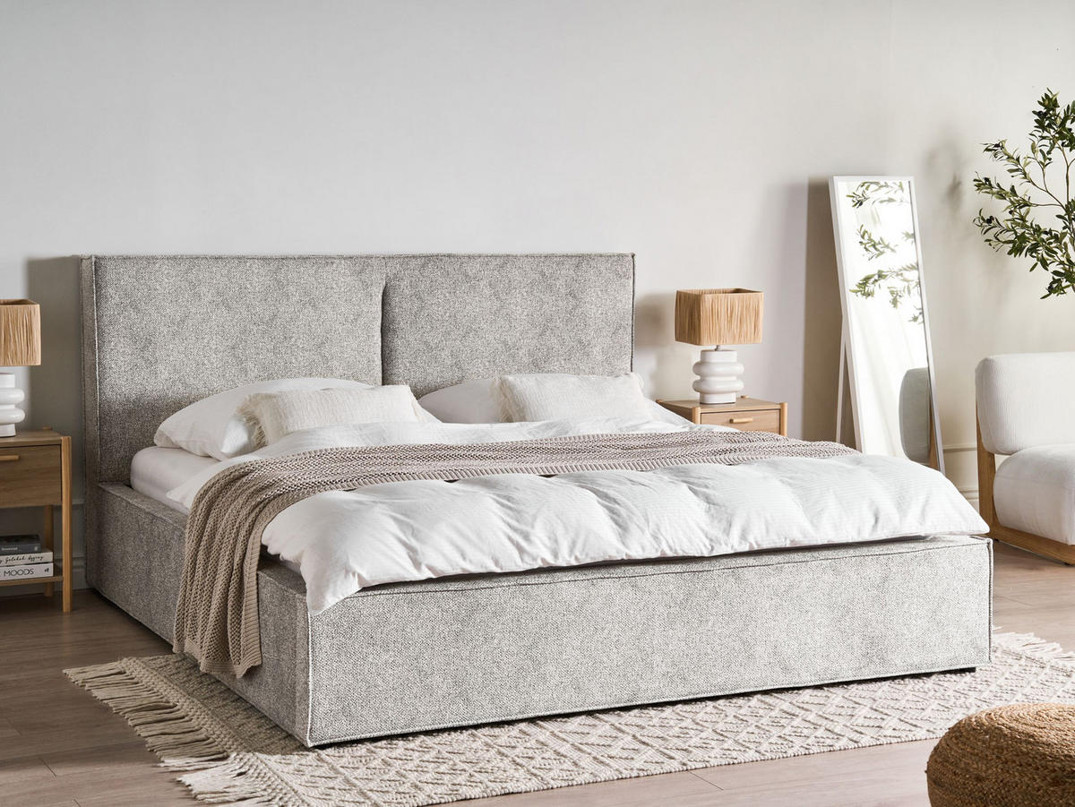 BETT mit Stauraum 180/200 cm Schwarz Moissac - Schwarz/Weiß, Textil (180/200cm) - Beliani