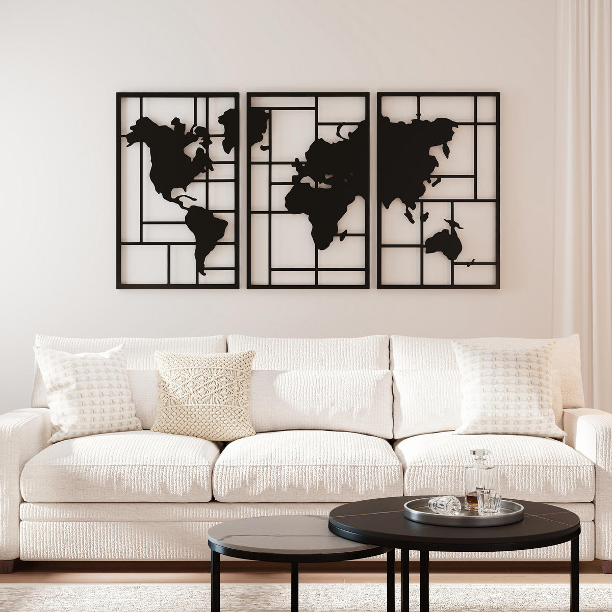 WANDDEKO Weltkarten Design, 50/80 cm - Schwarz, Metall (1.9/80/150cm) - HOMCOM