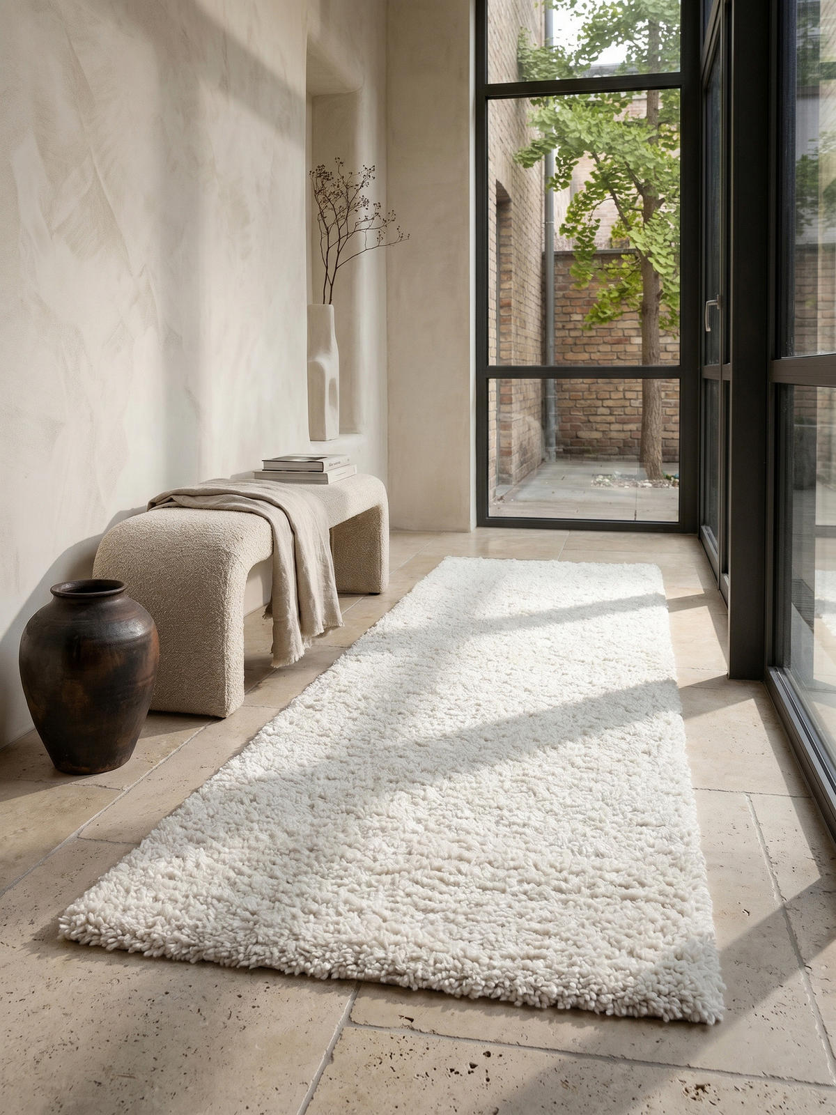 TEPPICH Hochflor Shaggy Einfarbig Weich Flauschig Waschbar Schlafzimmer Creme 80x150 cm – RHEIN - Beige, Textil (150/80cm) - KADIMA DESIGN