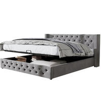 POLSTERBETT 140/190 cm mit hydraulischem Bettkasten und Chesterfield-Steppung aus Samt, Grau - Grau, Textil (140/190cm) - Redom
