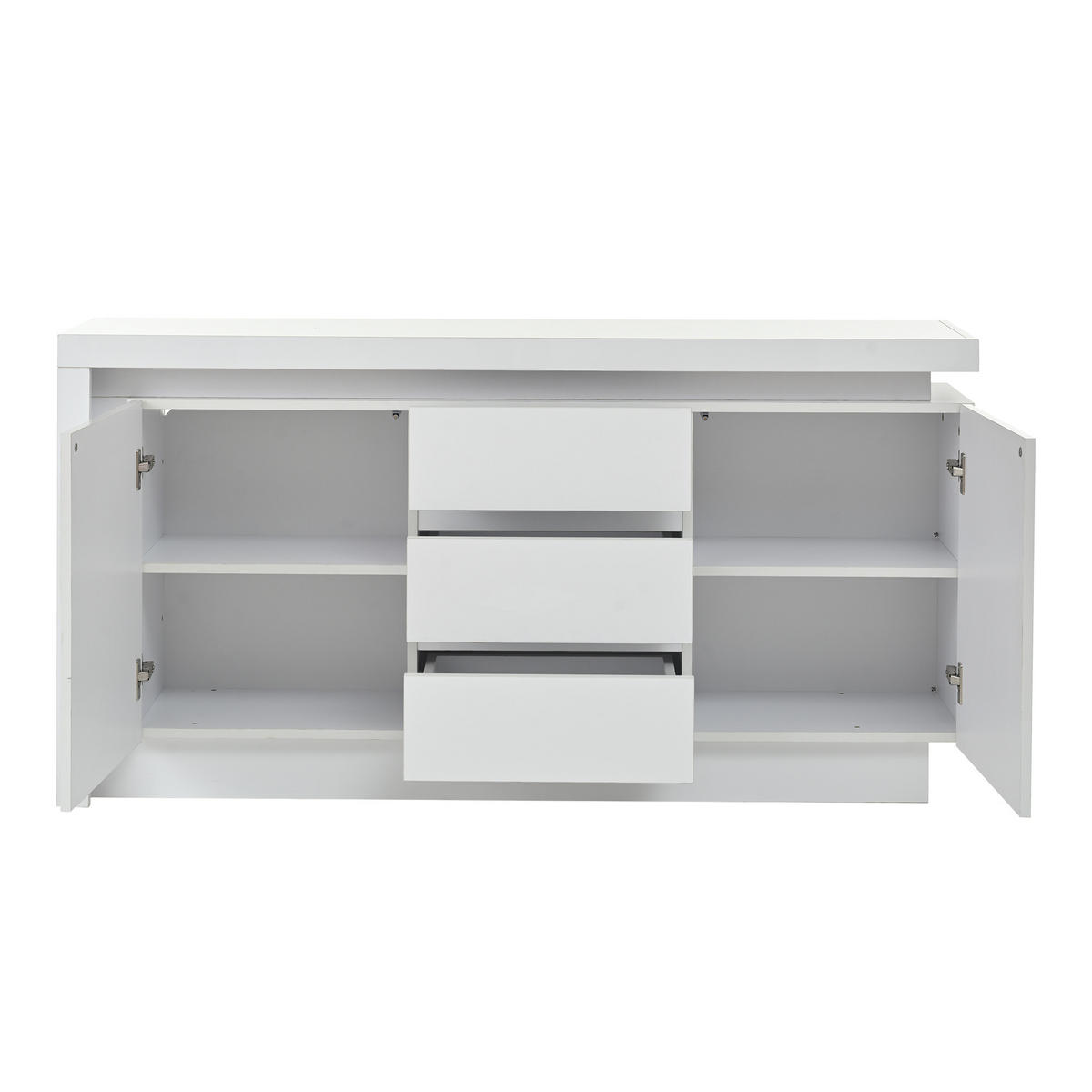 SIDEBOARD LED Weiß 2 Türen 3 Schubladen 140x35x72cm Hochglanz - Weiß, Holzwerkstoff (35/72/140cm) - FLIEKS