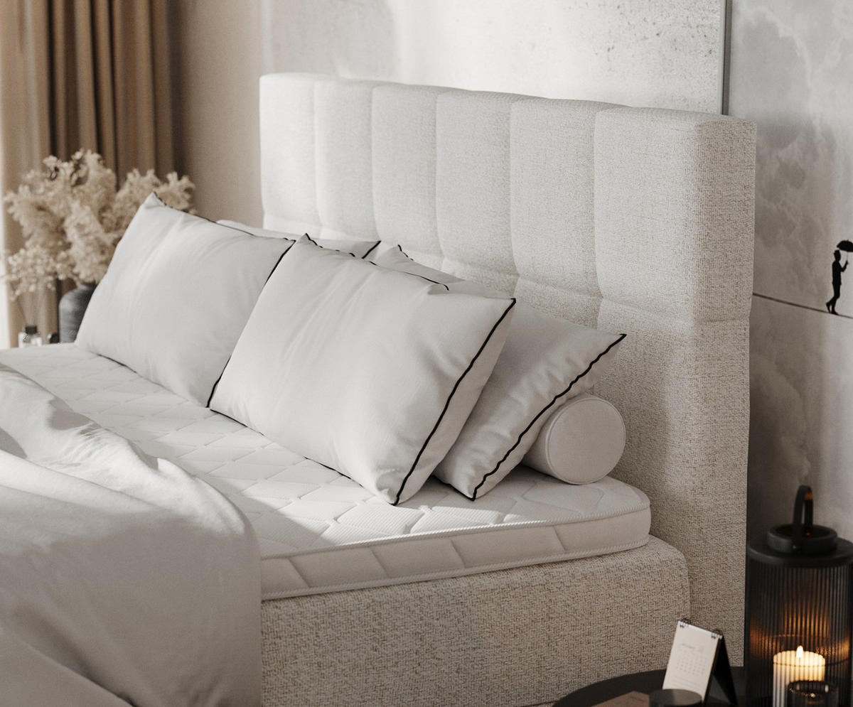 BOXBETT Savio 180/200 cm Creme im Neve Stoff - Creme/Schwarz, Holz/Holzwerkstoff (180/200cm) - AltaBeds