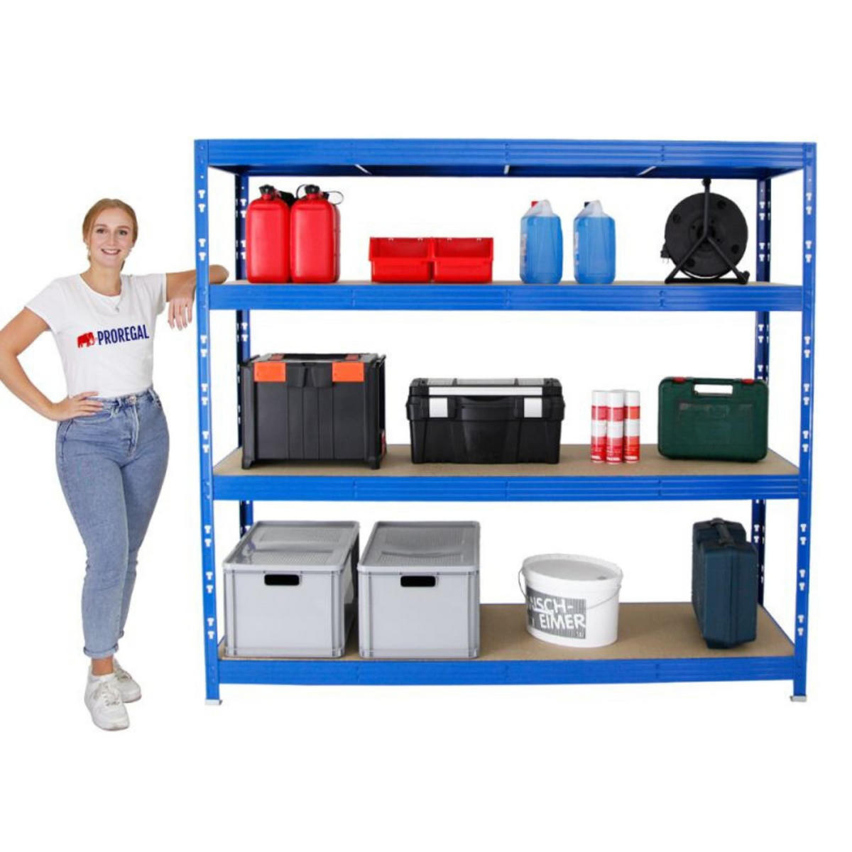 SCHWERLASTREGAL Rhino 2er-Set mit 2x 180x200x60 cm 4 Spanplatten-Ebenen 8mm Fachlast 500 kg Blau - Blau, Metall (400/180/60cm) - PROREGAL