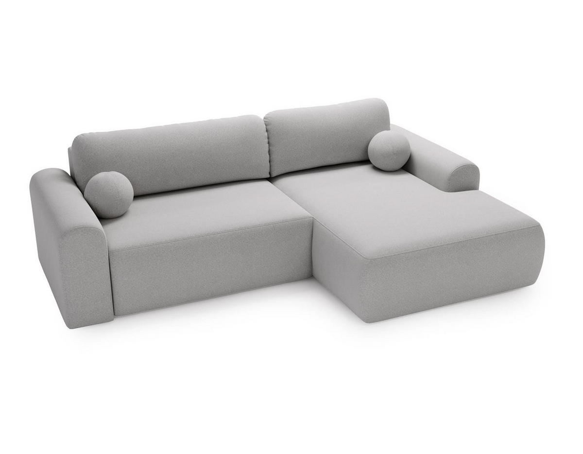 ECKSOFA Aurora Hellgrau, mit Schlaffunktion in Lambi Stoff, rechte seite - Hellgrau, Holzwerkstoff/Textil (257/177cm) - Bettso