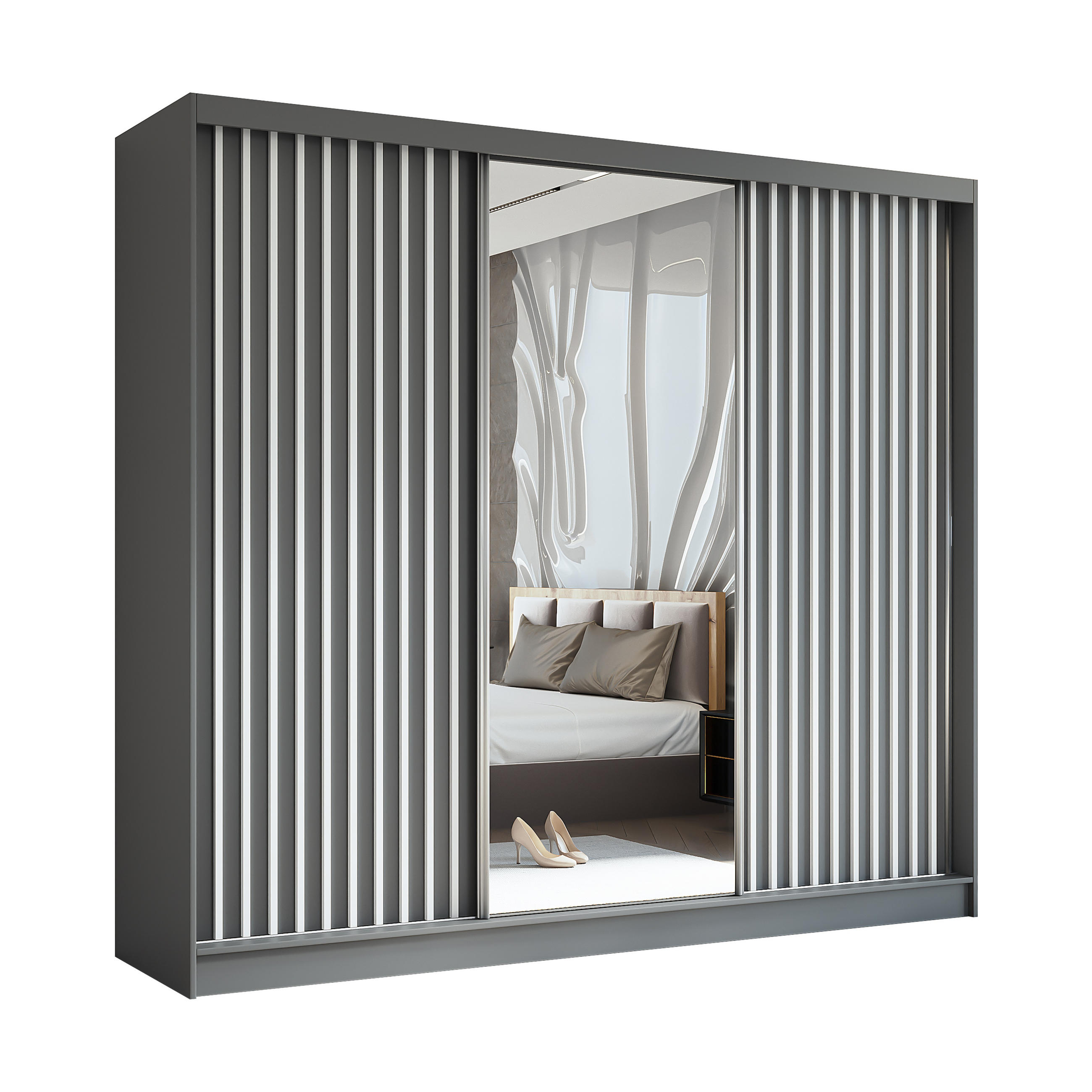 Masseno Schwebetürenschrank Grau 240x216x61 cm