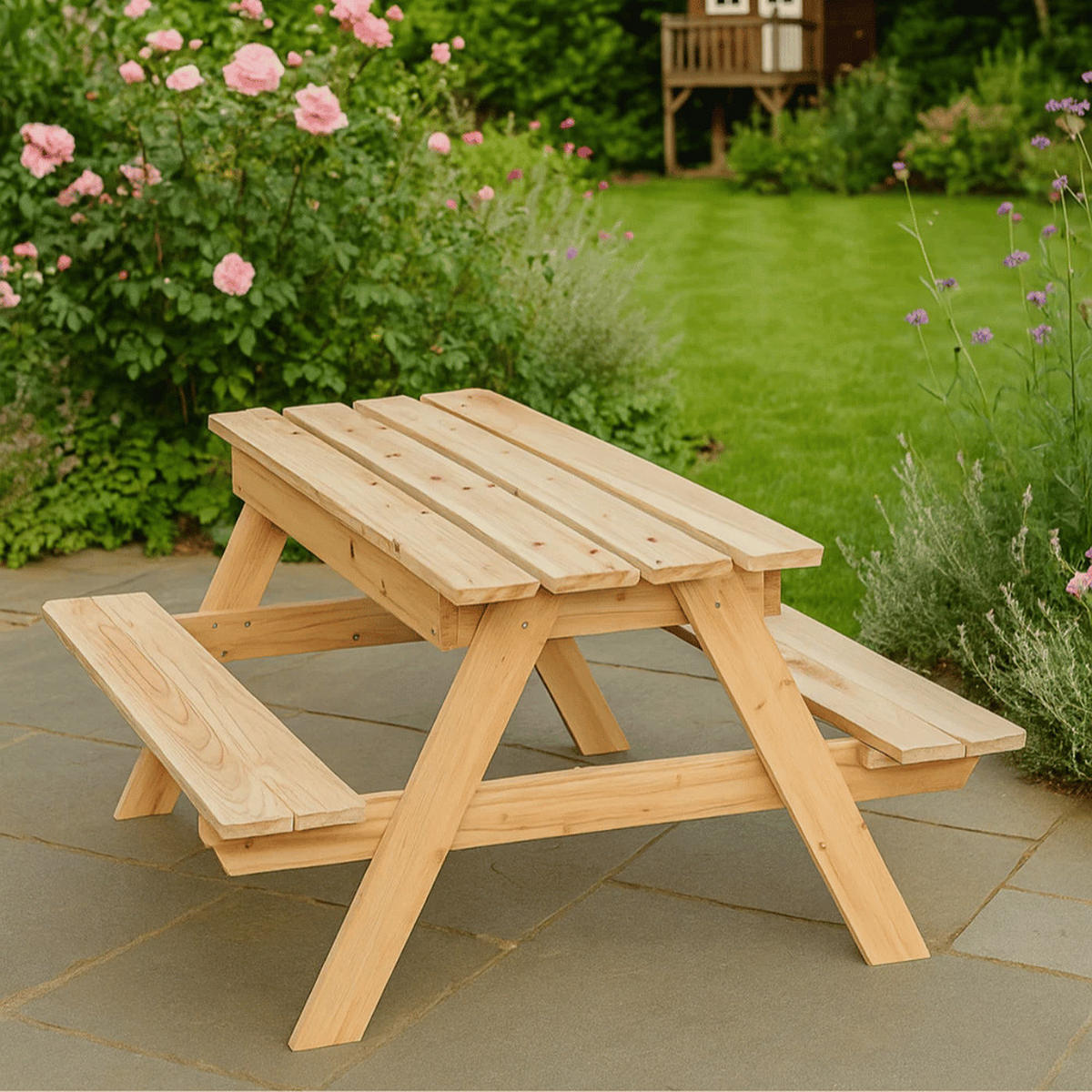 PICKNICKTISCH Kinder KLEIS 100cm Gartenbank - Braun, Holz - DELUKE