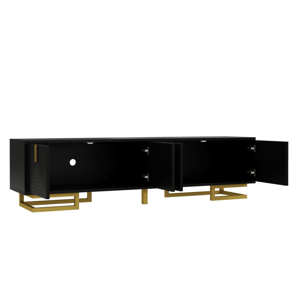 TV-SCHRANK 160/38/44,5 cm schwarz mit goldenen Griffen und verstellbaren Füßen - Schwarz, Holzwerkstoff (160/44.5/38cm) - OKWISH