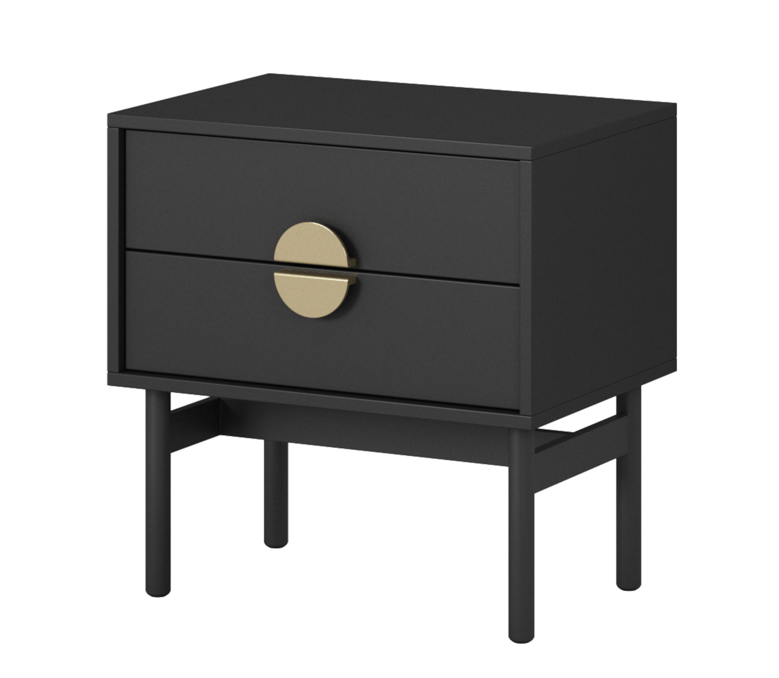 NACHTSCHRANK Stoon Schwarz 55 cm - Goldfarben/Schwarz, Holzwerkstoff/Metall (55.2/57/38cm) - Selsey