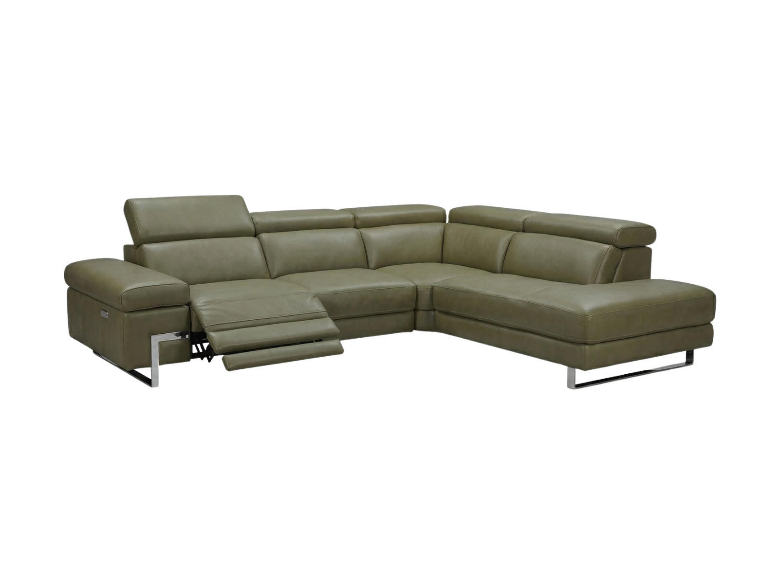 ECKSOFA Opera Echtleder mit 1 x Relaxfunktion Olivgrün - Olivgrün, Leder/Metall (269/218cm)