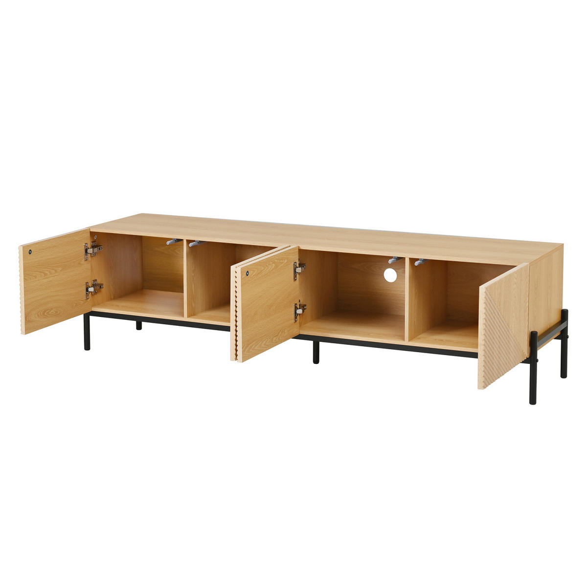 TV-LOWBOARD 163,5 x 40 x 45 cm, 4 Türen, 3D-Front, Metallfüße, modernes Design, Natur - Naturfarben, Holzwerkstoff (163/45/40cm)